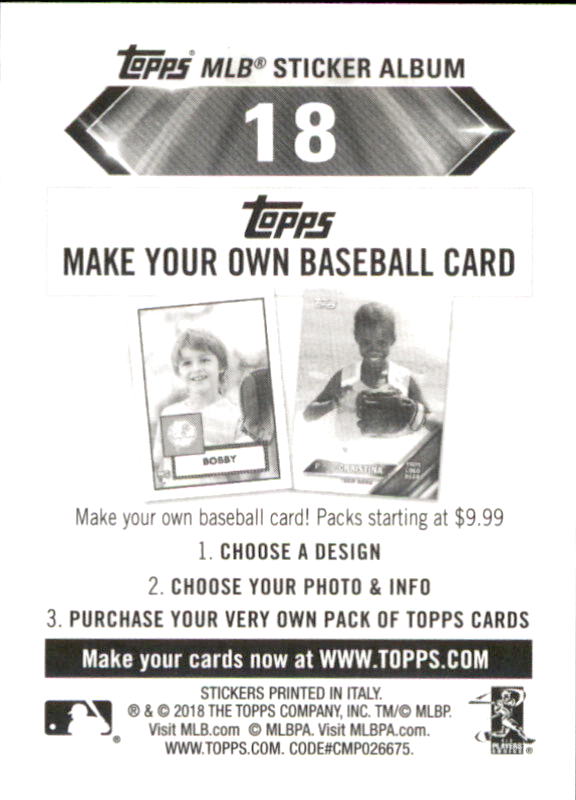 B1374- 2018 Topps Sticker Baseball Karten 1-215 -du Pick- 15 + Gratis US Schiff - Bild 33 von 312
