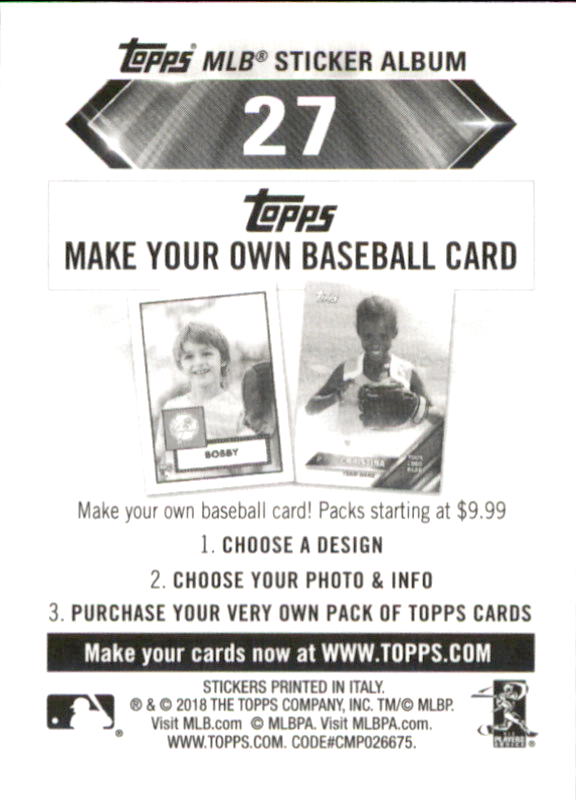 B1374- 2018 Topps Sticker Baseball Karten 1-215 -du Pick- 15 + Gratis US Schiff - Bild 51 von 312