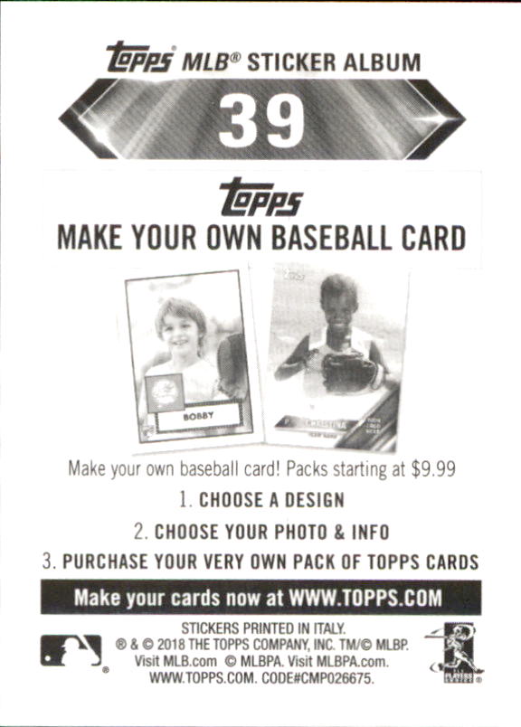 B1374- 2018 Topps Sticker Baseball Karten 1-215 -du Pick- 15 + Gratis US Schiff - Bild 73 von 312
