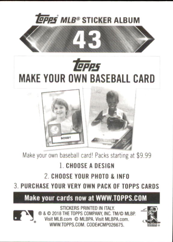 B1374- 2018 Topps Sticker Baseball Karten 1-215 -du Pick- 15 + Gratis US Schiff - Bild 81 von 312