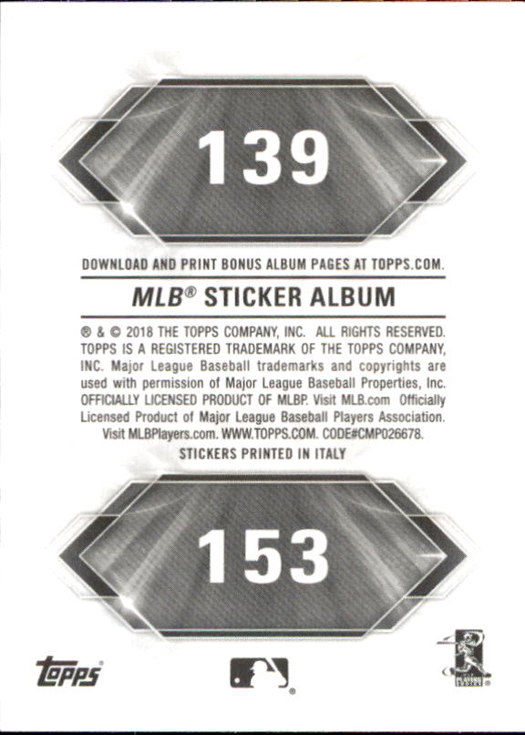 B1374- 2018 Topps Sticker Baseball Karten 1-215 -du Pick- 15 + Gratis US Schiff - Bild 268 von 312