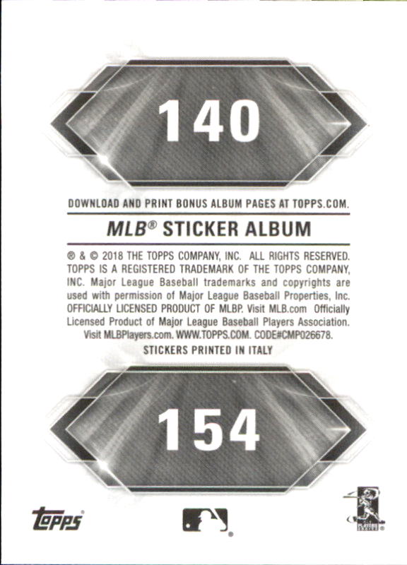 B1374- 2018 Topps Sticker Baseball Karten 1-215 -du Pick- 15 + Gratis US Schiff - Bild 270 von 312