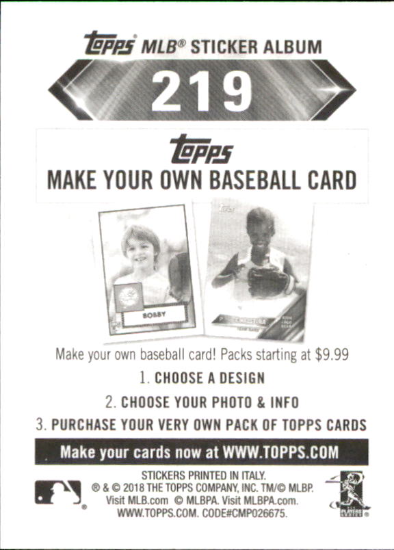 B1374- 2018 Topps Stickers Baseball Cards 216-301 -You Pick- 15+ FREE US SHIP - Picture 9 of 141