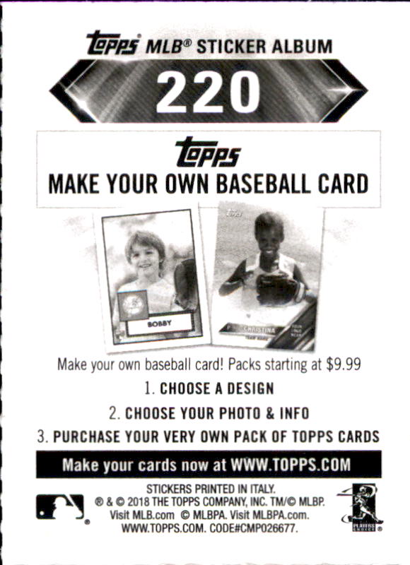 B1374- 2018 Topps Stickers Baseball Cards 216-301 -You Pick- 15+ FREE US SHIP - Picture 11 of 141