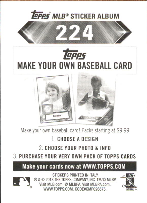 B1374- 2018 Topps Stickers Baseball Cards 216-301 -You Pick- 15+ FREE US SHIP - Picture 19 of 141