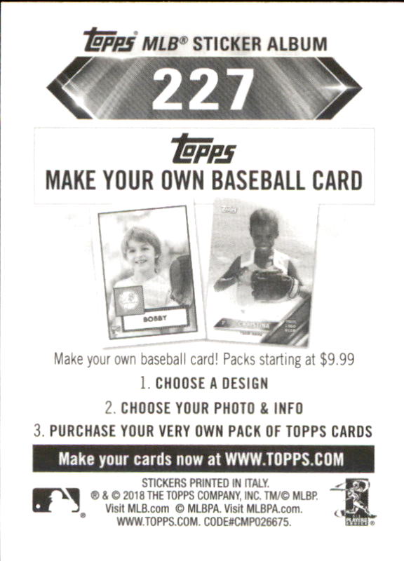 B1374- 2018 Topps Stickers Baseball Cards 216-301 -You Pick- 15+ FREE US SHIP - Picture 25 of 141