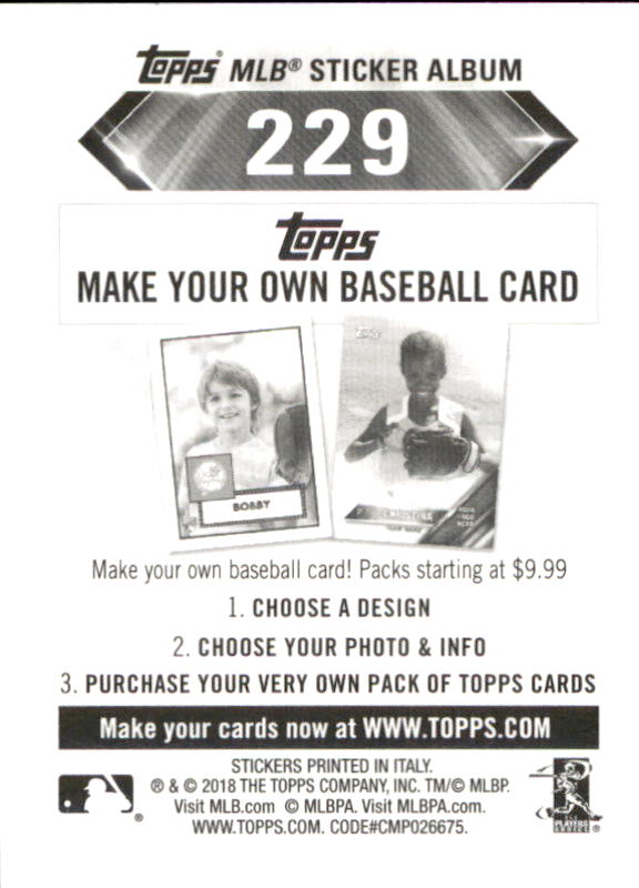 B1374- 2018 Topps Stickers Baseball Cards 216-301 -You Pick- 15+ FREE US SHIP - Picture 29 of 141