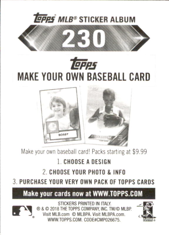 B1374- 2018 Topps Stickers Baseball Cards 216-301 -You Pick- 15+ FREE US SHIP - Picture 31 of 141