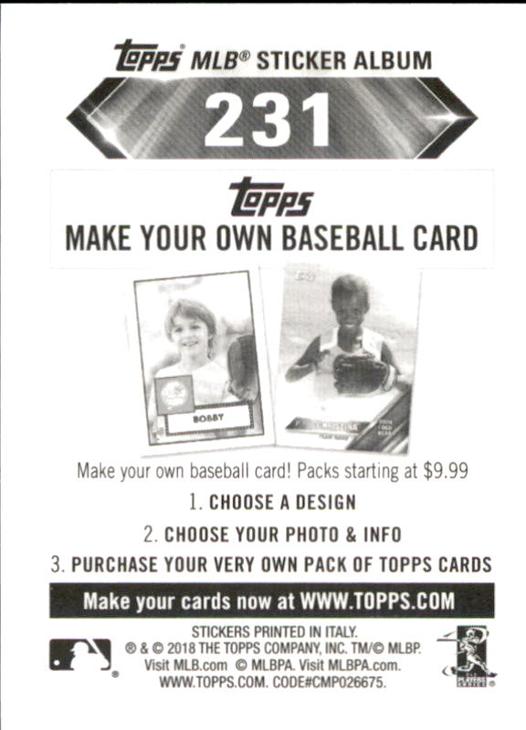 B1374- 2018 Topps Stickers Baseball Cards 216-301 -You Pick- 15+ FREE US SHIP - Picture 33 of 141