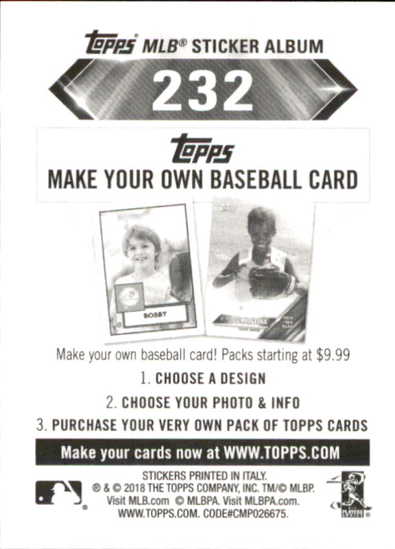 B1374- 2018 Topps Stickers Baseball Cards 216-301 -You Pick- 15+ FREE US SHIP - Picture 35 of 141