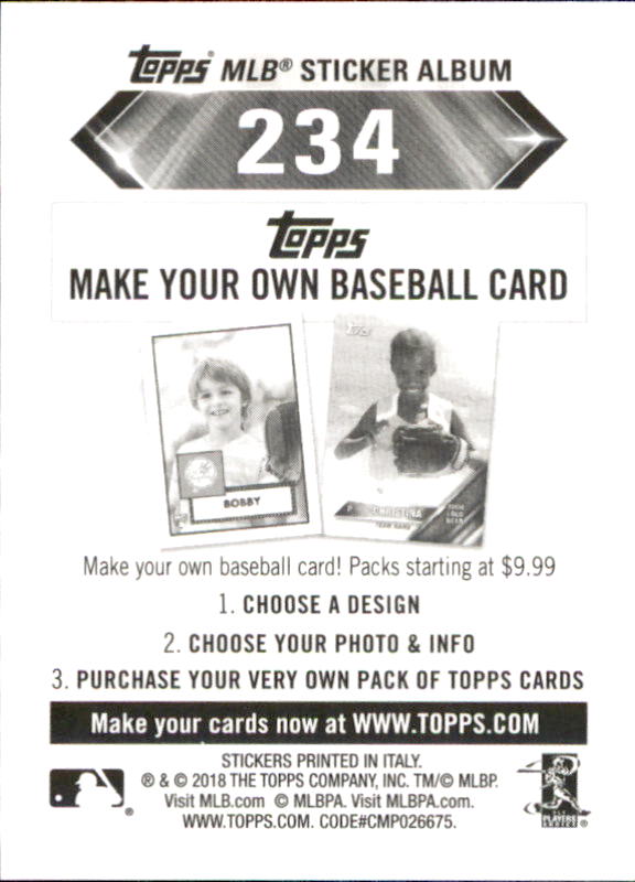 B1374- 2018 Topps Stickers Baseball Cards 216-301 -You Pick- 15+ FREE US SHIP - Picture 39 of 141