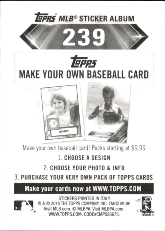 B1374- 2018 Topps Stickers Baseball Cards 216-301 -You Pick- 15+ FREE US SHIP - Picture 49 of 141