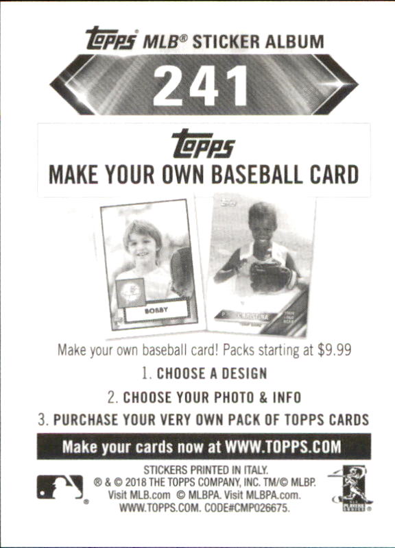 B1374- 2018 Topps Stickers Baseball Cards 216-301 -You Pick- 15+ FREE US SHIP - Picture 51 of 141
