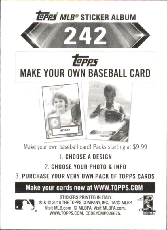 B1374- 2018 Topps Stickers Baseball Cards 216-301 -You Pick- 15+ FREE US SHIP - Picture 53 of 141