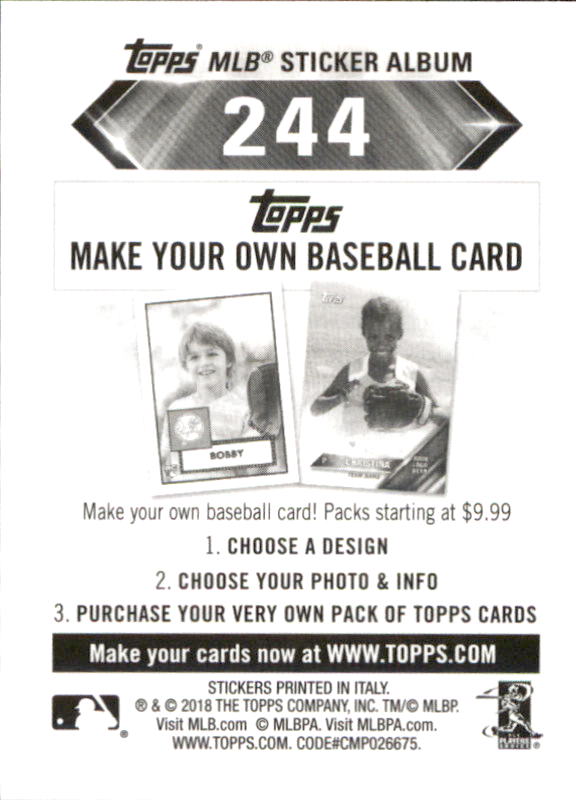 B1374- 2018 Topps Stickers Baseball Cards 216-301 -You Pick- 15+ FREE US SHIP - Picture 57 of 141
