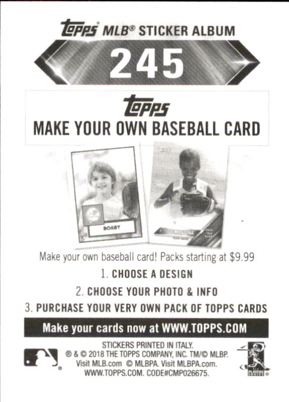 B1374- 2018 Topps Stickers Baseball Cards 216-301 -You Pick- 15+ FREE US SHIP - Picture 59 of 141