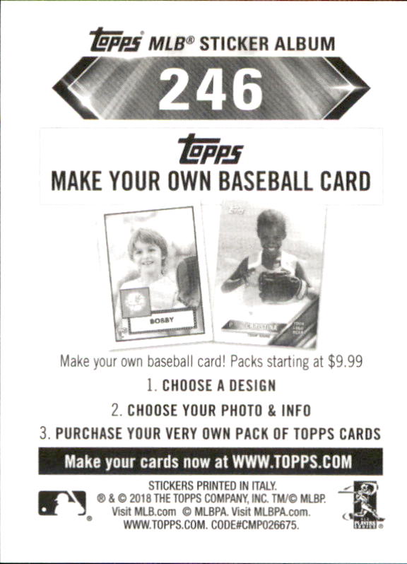 B1374- 2018 Topps Stickers Baseball Cards 216-301 -You Pick- 15+ FREE US SHIP - Picture 61 of 141