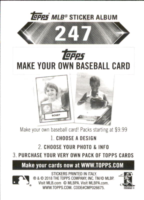 B1374- 2018 Topps Stickers Baseball Cards 216-301 -You Pick- 15+ FREE US SHIP - Picture 63 of 141