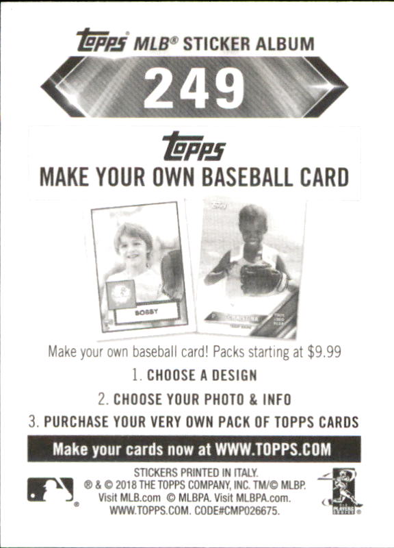 B1374- 2018 Topps Stickers Baseball Cards 216-301 -You Pick- 15+ FREE US SHIP - Picture 67 of 141