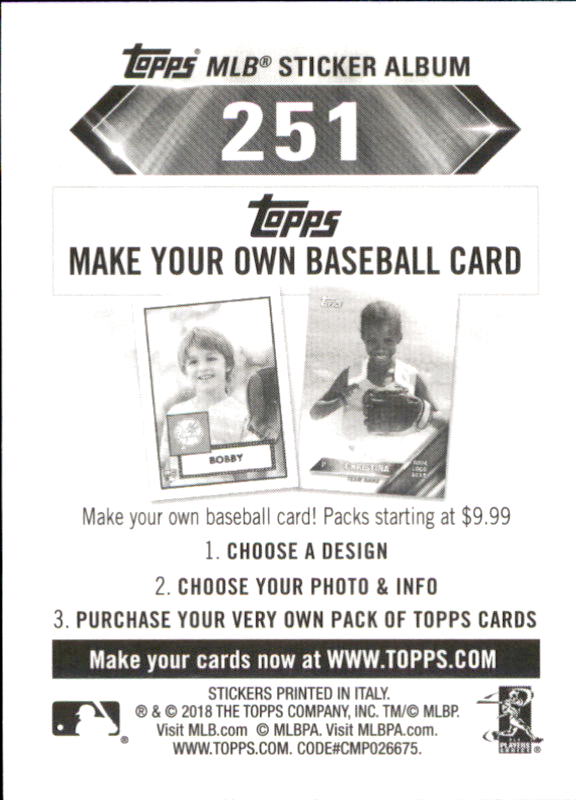 B1374- 2018 Topps Stickers Baseball Cards 216-301 -You Pick- 15+ FREE US SHIP - Picture 71 of 141