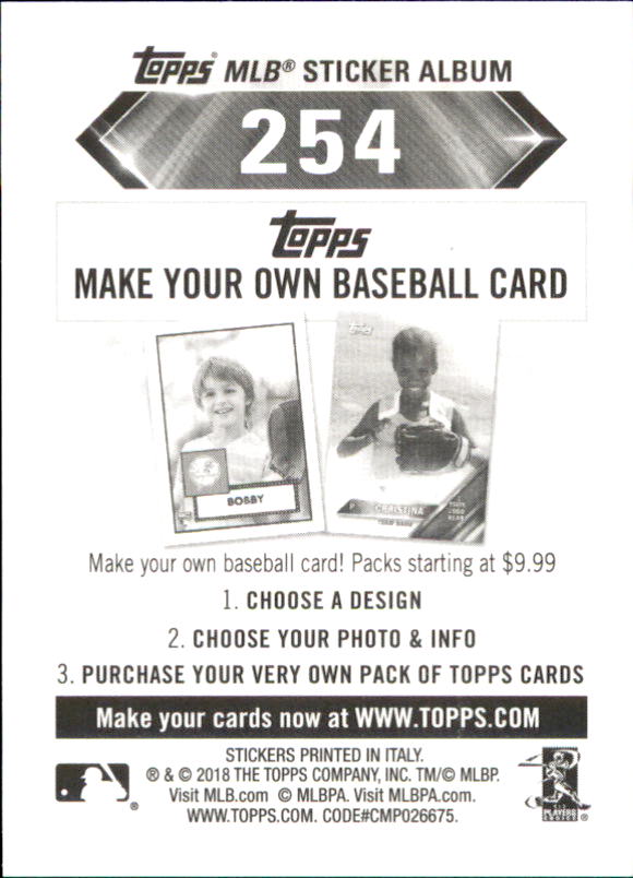 B1374- 2018 Topps Stickers Baseball Cards 216-301 -You Pick- 15+ FREE US SHIP - Picture 75 of 141