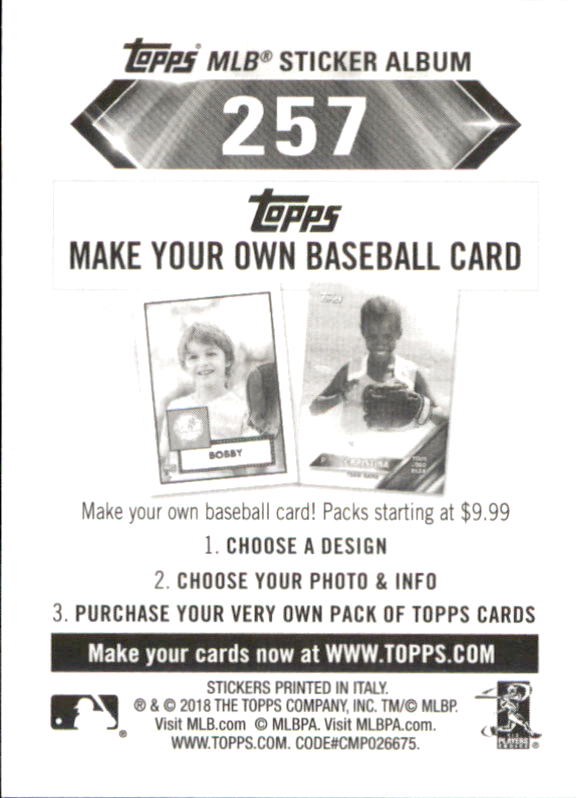 B1374- 2018 Topps Stickers Baseball Cards 216-301 -You Pick- 15+ FREE US SHIP - Picture 81 of 141