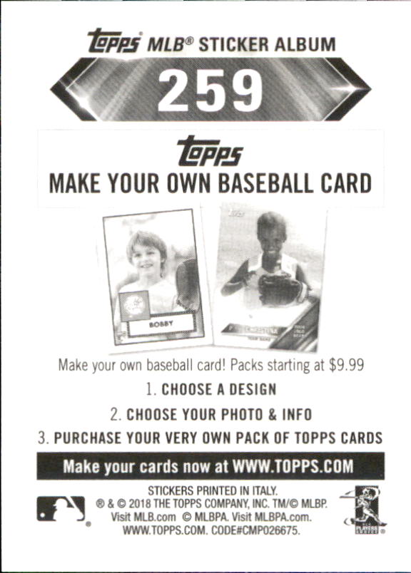 B1374- 2018 Topps Stickers Baseball Cards 216-301 -You Pick- 15+ FREE US SHIP - Picture 85 of 141