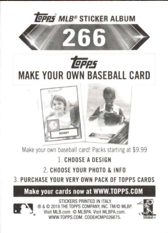 B1374- 2018 Topps Stickers Baseball Cards 216-301 -You Pick- 15+ FREE US SHIP - Picture 99 of 141