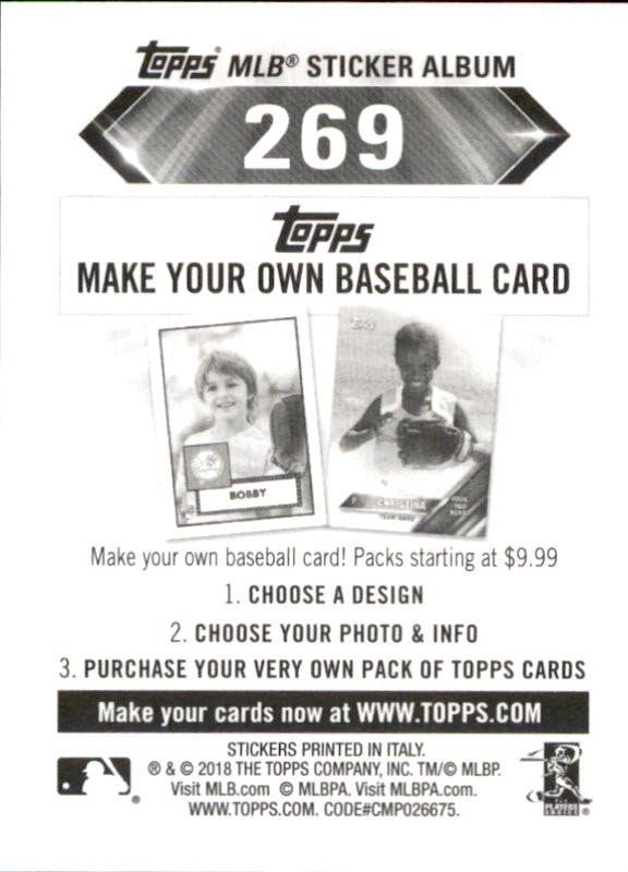 B1374- 2018 Topps Stickers Baseball Cards 216-301 -You Pick- 15+ FREE US SHIP - Picture 105 of 141