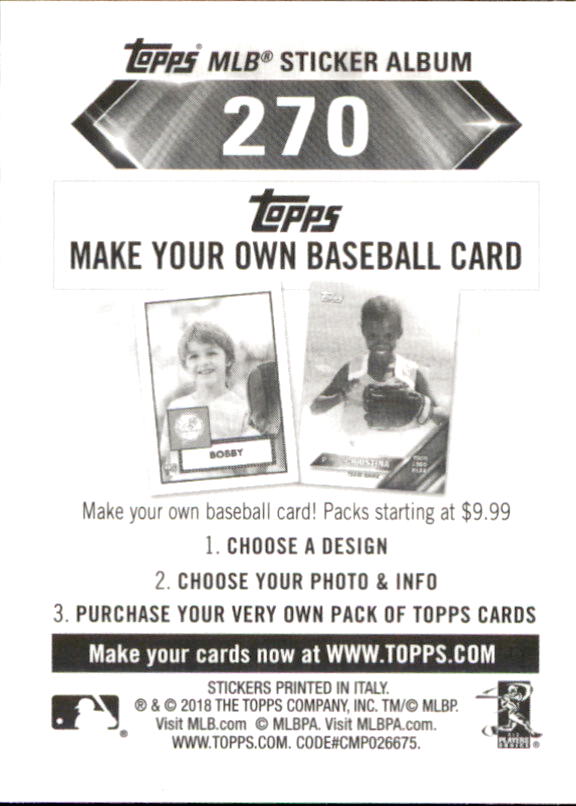 B1374- 2018 Topps Stickers Baseball Cards 216-301 -You Pick- 15+ FREE US SHIP - Picture 107 of 141