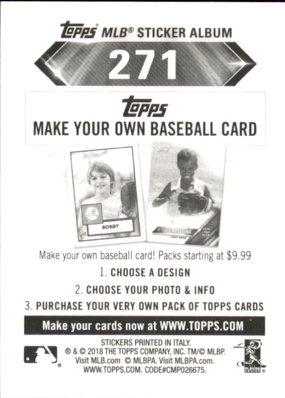 B1374- 2018 Topps Stickers Baseball Cards 216-301 -You Pick- 15+ FREE US SHIP - Picture 109 of 141