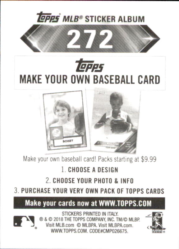 B1374- 2018 Topps Stickers Baseball Cards 216-301 -You Pick- 15+ FREE US SHIP - Picture 111 of 141