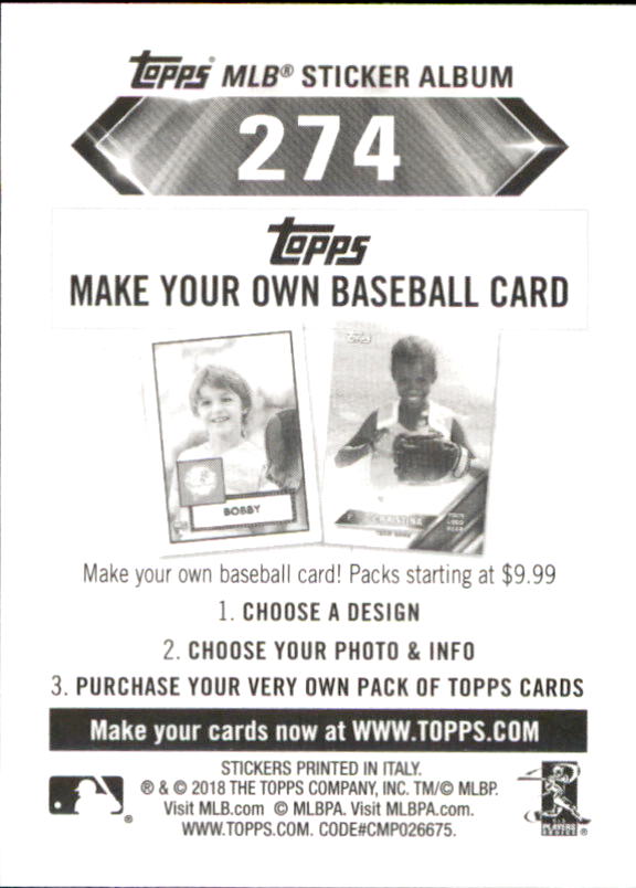 B1374- 2018 Topps Stickers Baseball Cards 216-301 -You Pick- 15+ FREE US SHIP - Picture 113 of 141