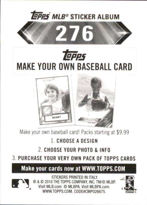 B1374- 2018 Topps Stickers Baseball Cards 216-301 -You Pick- 15+ FREE US SHIP - Picture 117 of 141