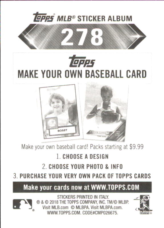 B1374- 2018 Topps Stickers Baseball Cards 216-301 -You Pick- 15+ FREE US SHIP - Picture 121 of 141