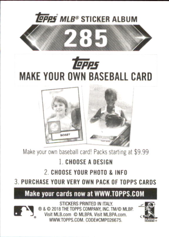 B1374- 2018 Topps Stickers Baseball Cards 216-301 -You Pick- 15+ FREE US SHIP - Picture 135 of 141
