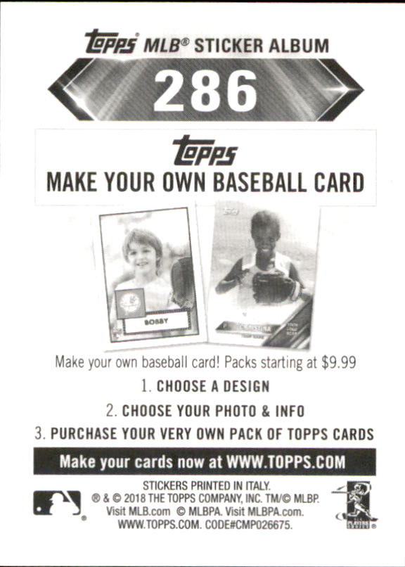 B1374- 2018 Topps Stickers Baseball Cards 216-301 -You Pick- 15+ FREE US SHIP - Picture 137 of 141