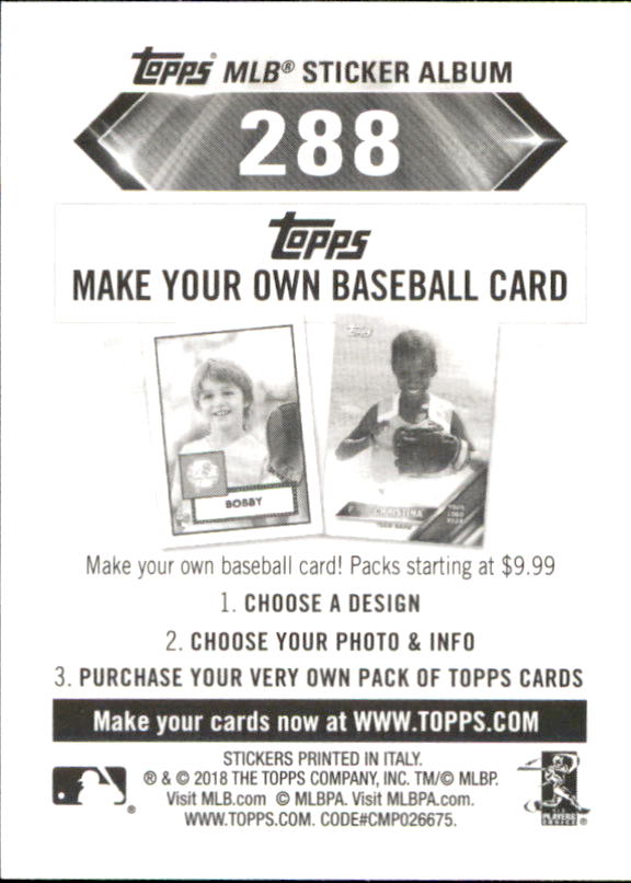 B1374- 2018 Topps Stickers Baseball Cards 216-301 -You Pick- 15+ FREE US SHIP - Picture 141 of 141