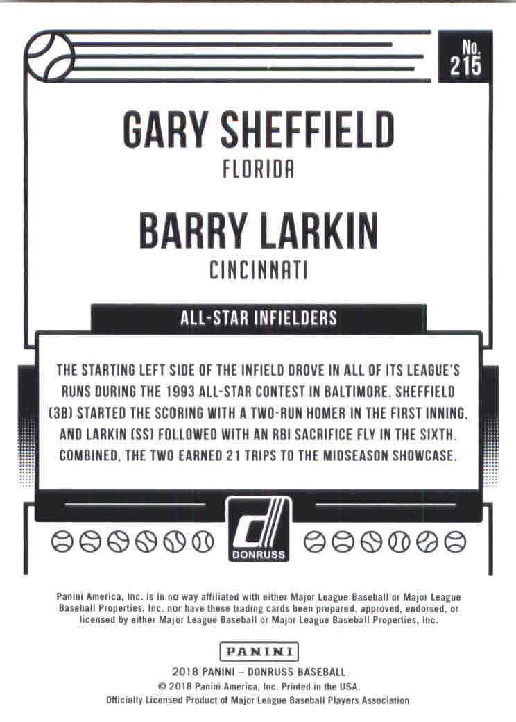 2018 Donruss #215 Barry Larkin/Gary Sheffield back image