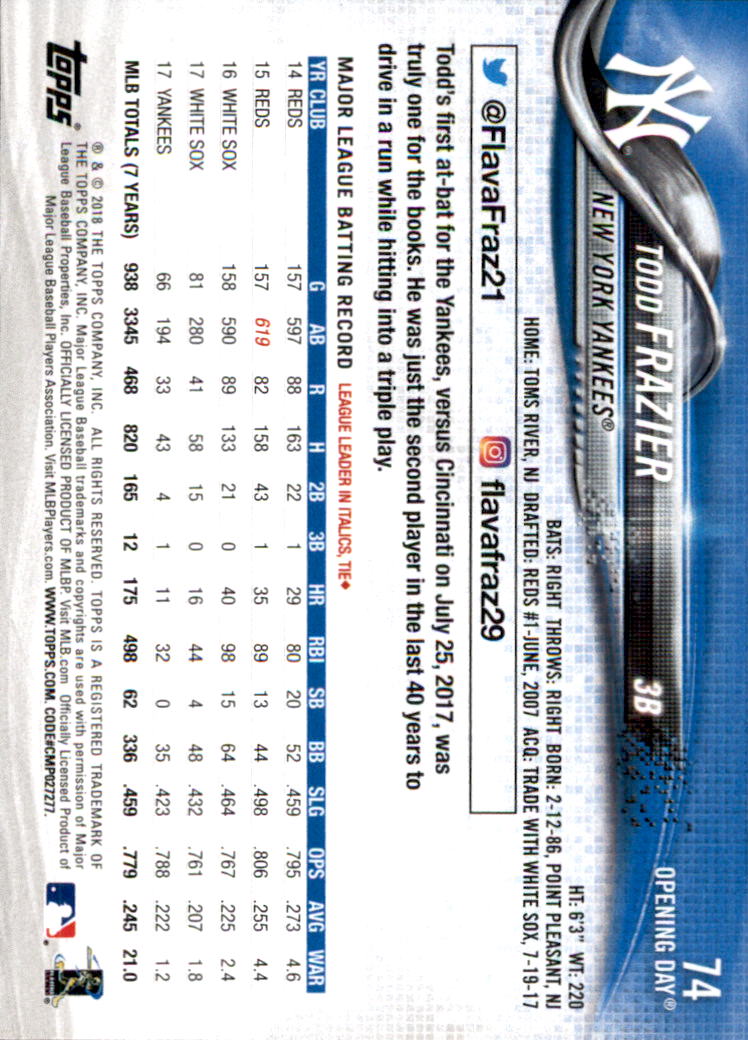A2733- 2018 Topps Opening Day BB #s 1-200 +Inserts -You Pick- 15+ FREE US SHIP - Picture 135 of 389