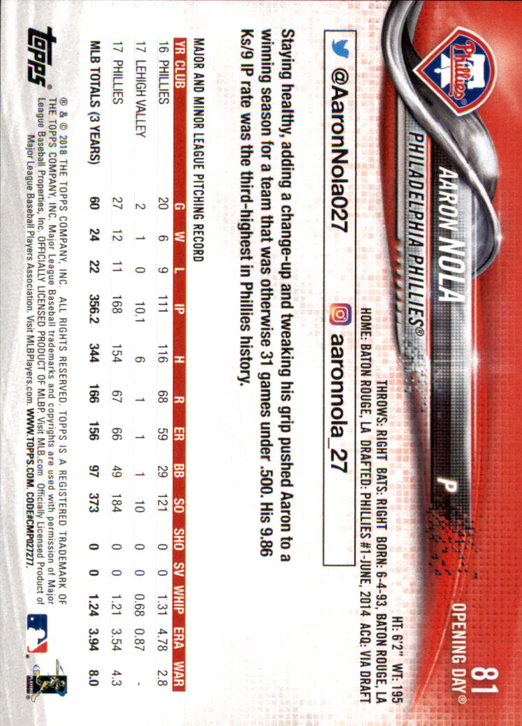A2733- 2018 Topps Opening Day BB #s 1-200 +Inserts -You Pick- 15+ FREE US SHIP - Picture 149 of 389
