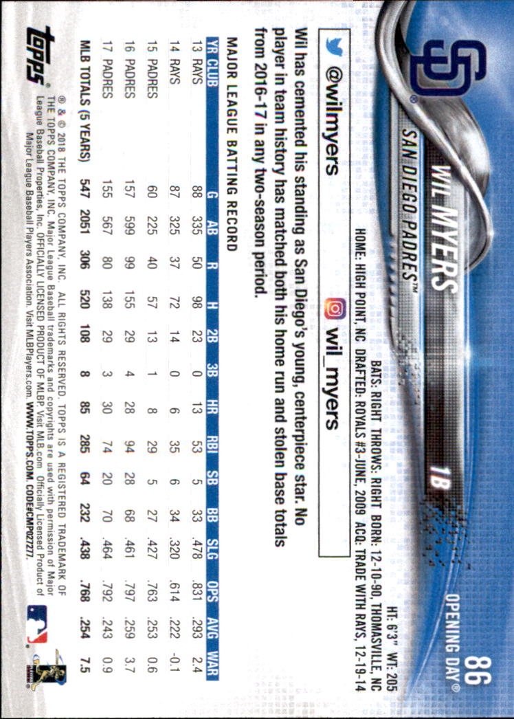 A2733- 2018 Topps Opening Day BB #s 1-200 +Inserts -You Pick- 15+ FREE US SHIP - Picture 159 of 389