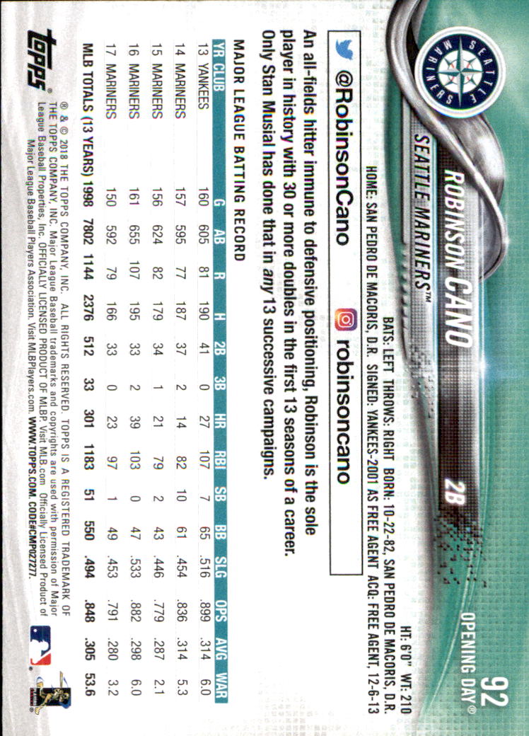 A2733- 2018 Topps Opening Day BB #s 1-200 +Inserts -You Pick- 15+ FREE US SHIP - Picture 171 of 389