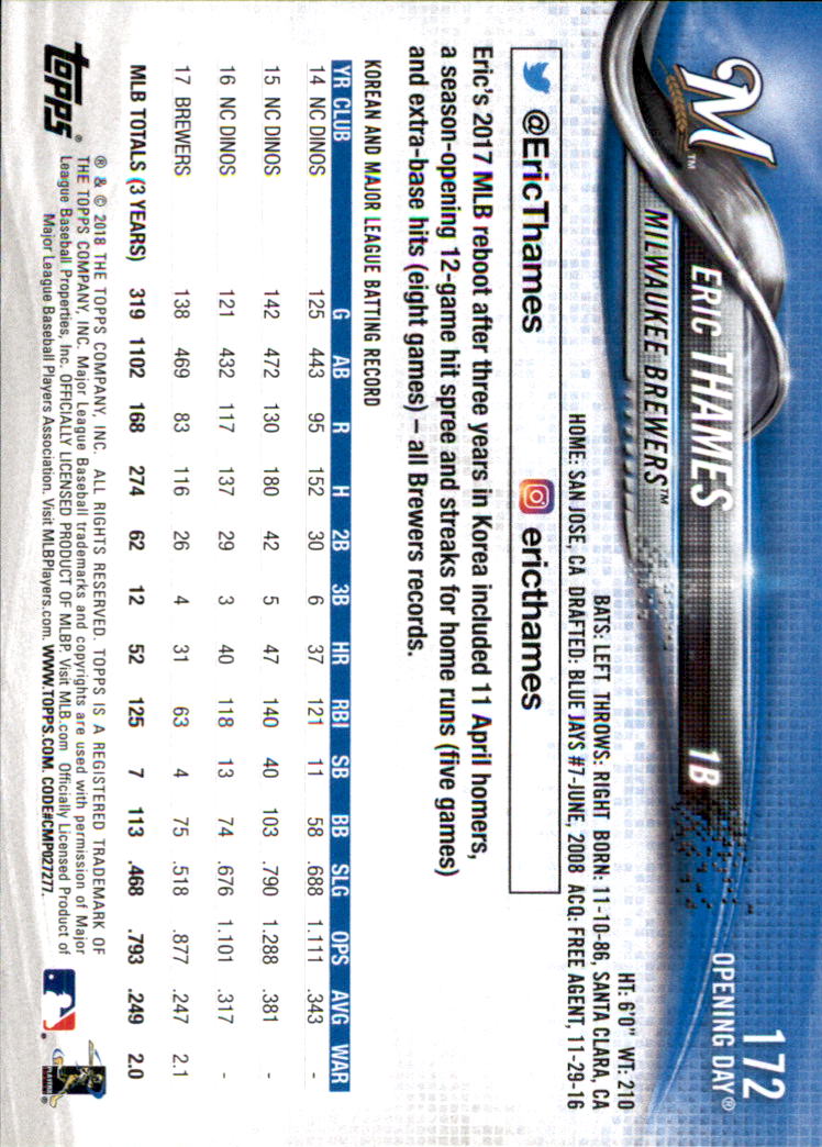 A2733- 2018 Topps Opening Day BB #s 1-200 +Inserts -You Pick- 15+ FREE US SHIP - Picture 305 of 389