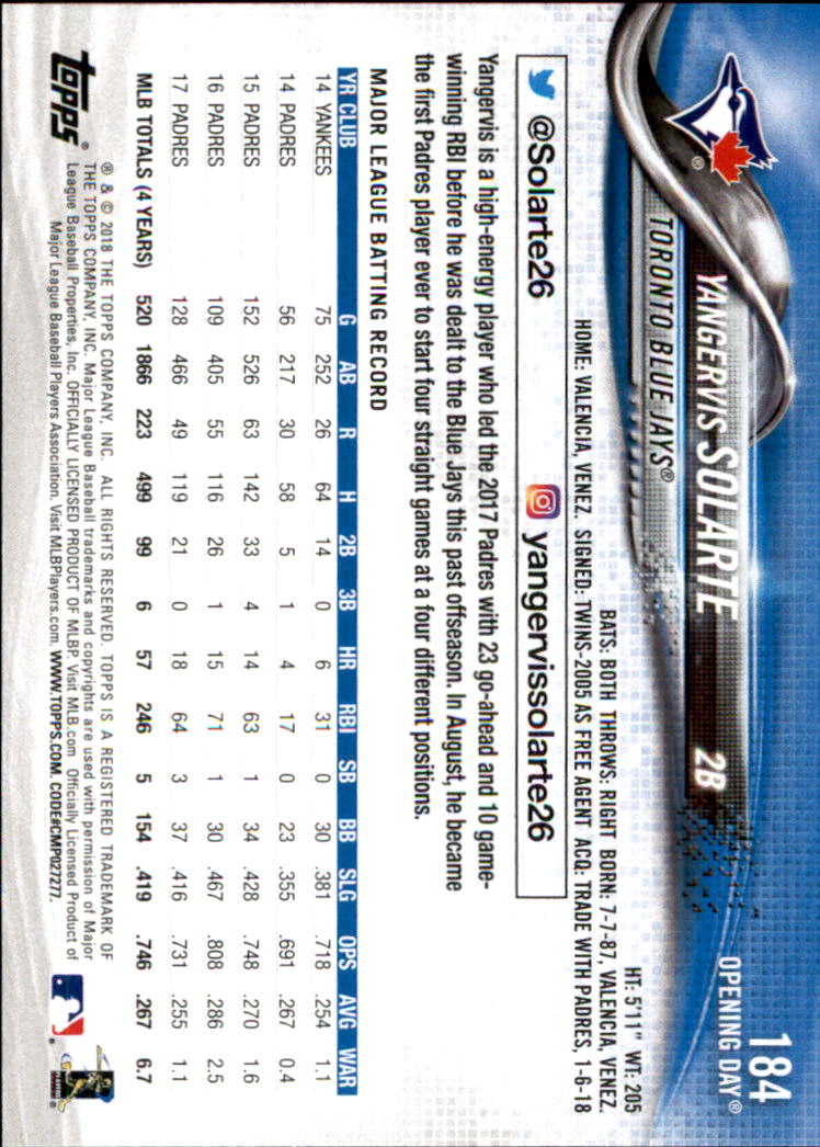 A2733- 2018 Topps Opening Day BB #s 1-200 +Inserts -You Pick- 15+ FREE US SHIP - Picture 329 of 389