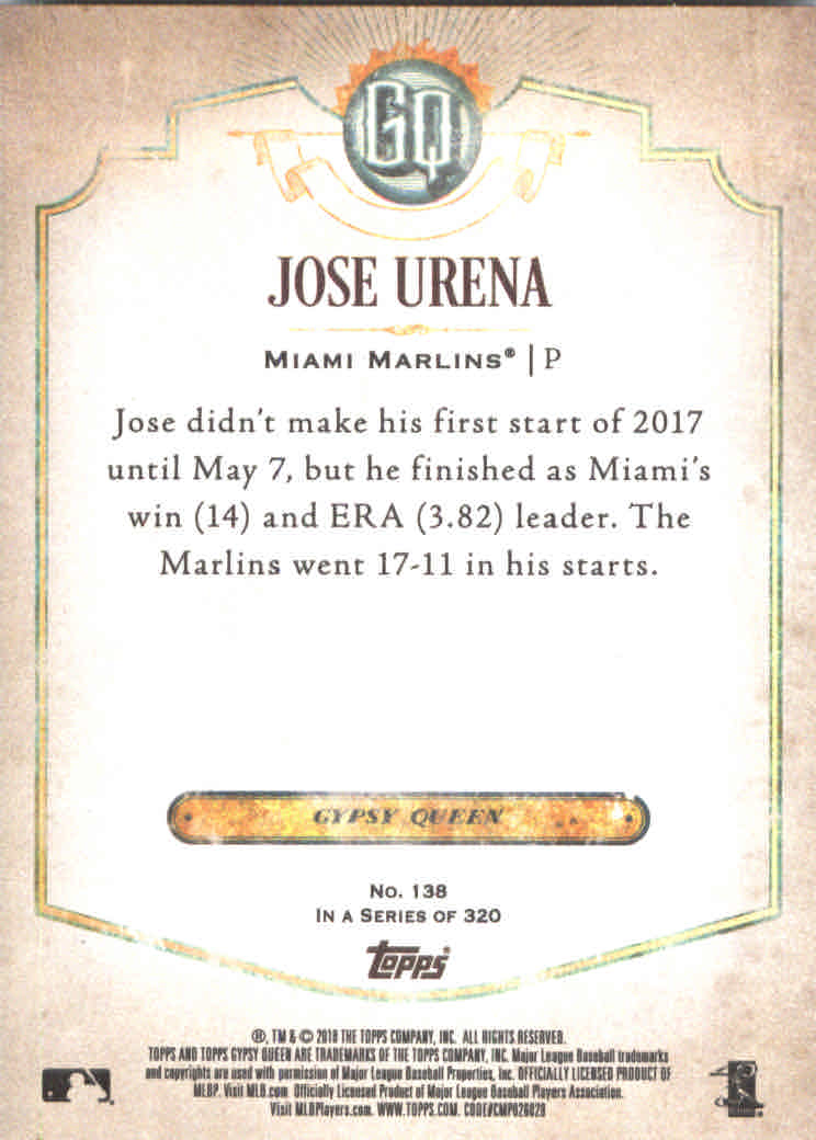 2018 Topps Gypsy Queen #138 Jose Urena back image