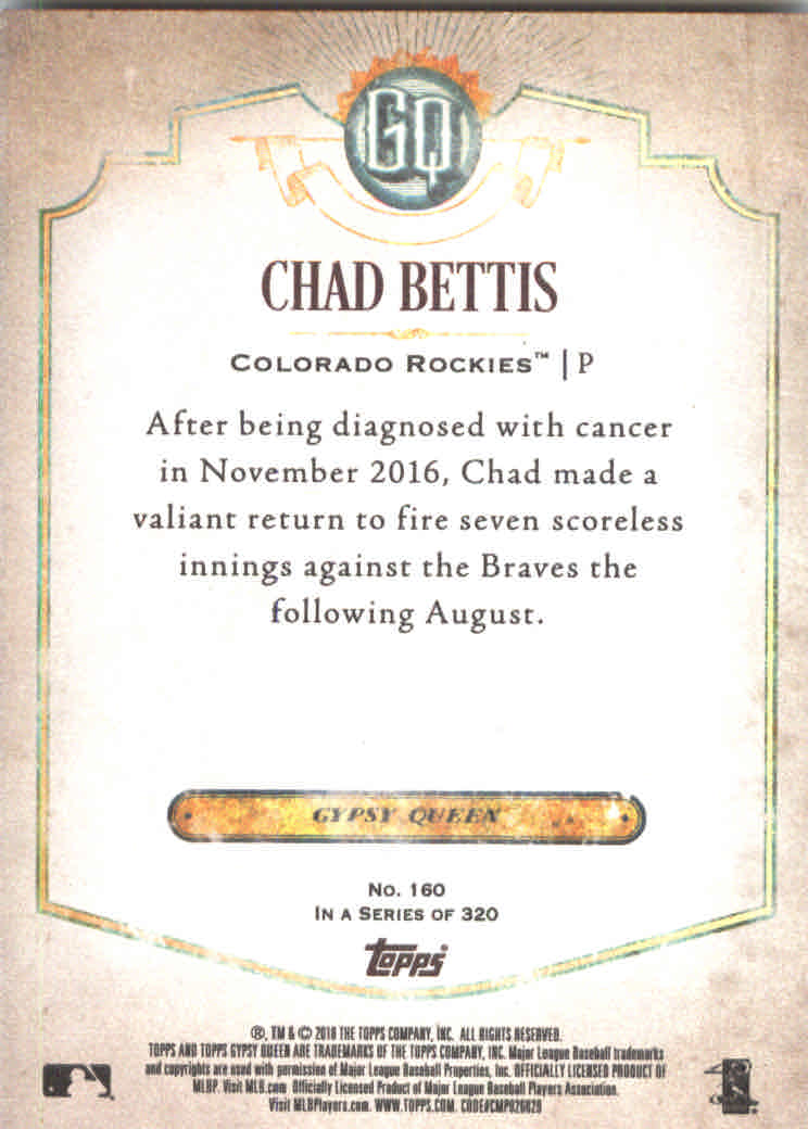 2018 Topps Gypsy Queen #160 Chad Bettis back image