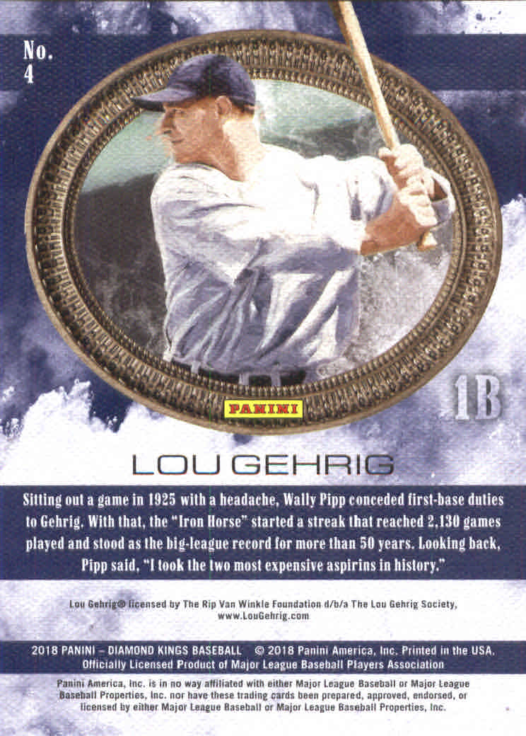 2018 Diamond Kings #4 Lou Gehrig back image
