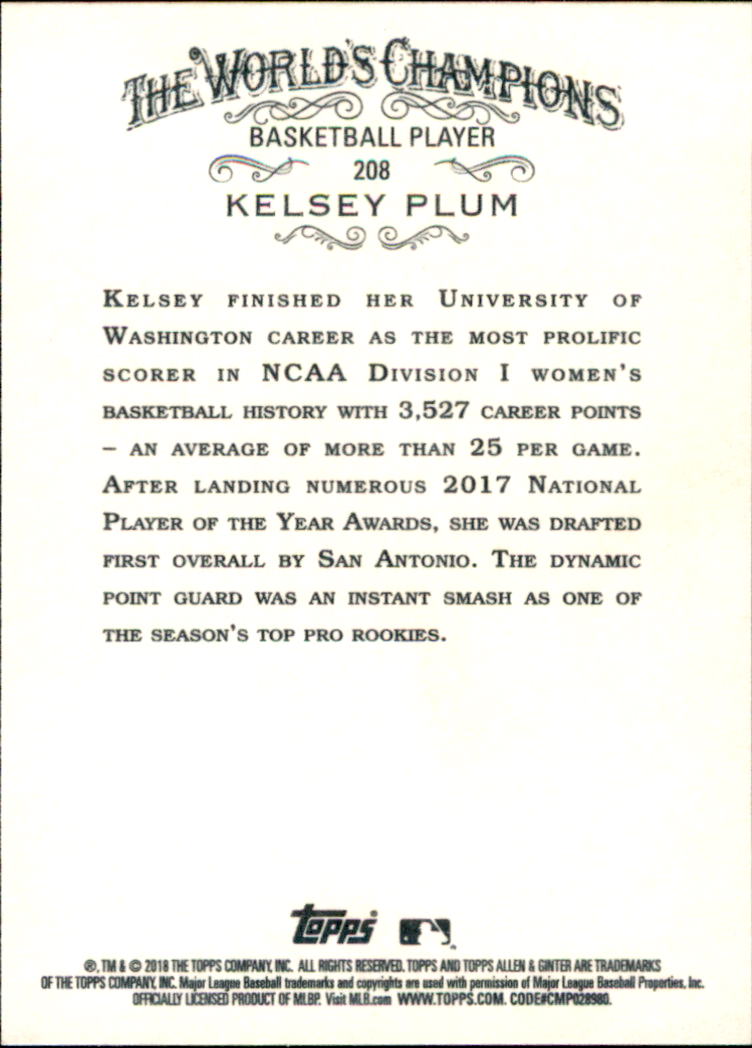 2018 Topps Allen and Ginter #208 Kelsey Plum back image