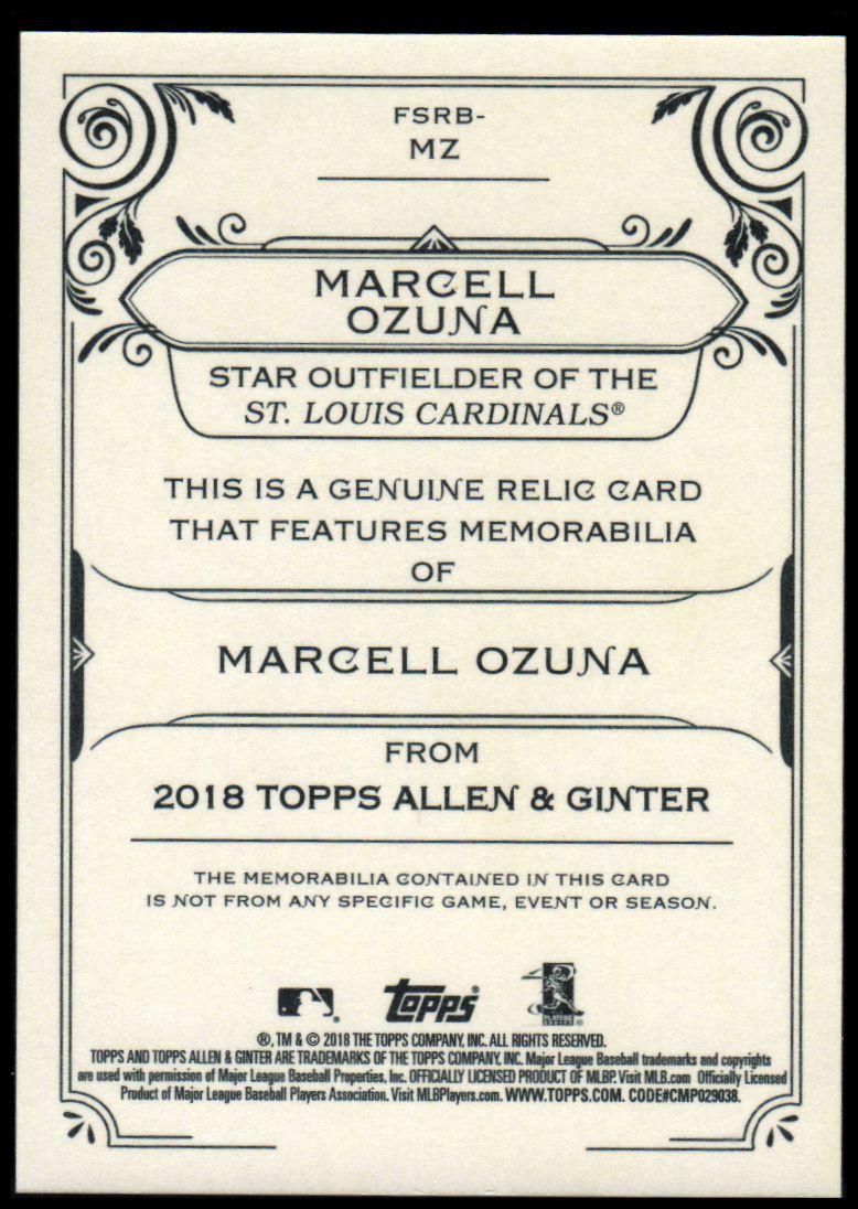 2018 Topps Allen and Ginter Relics #FSRBMZ Marcell Ozuna B back image